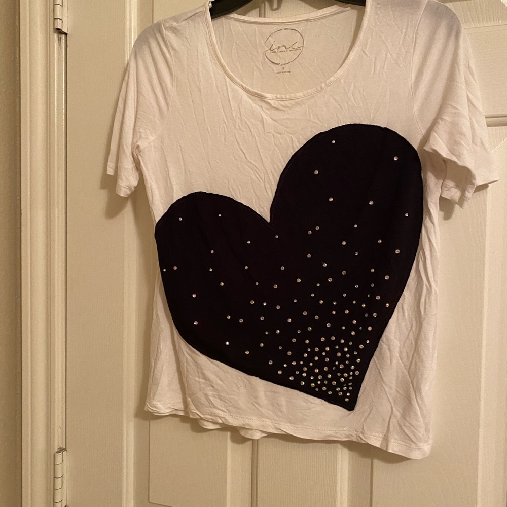 Black and whit INC shirt with heart with rhinestones